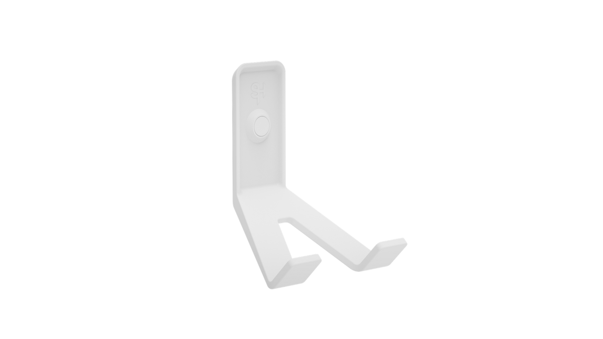 Superhooks Tech Hook White 3 Pack showing reinforced twin arms and sloped prongs for holding tech accessories