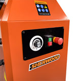 Sherwood Pedestal Oscillating Spindle Sander 750W in action on contoured wood surface