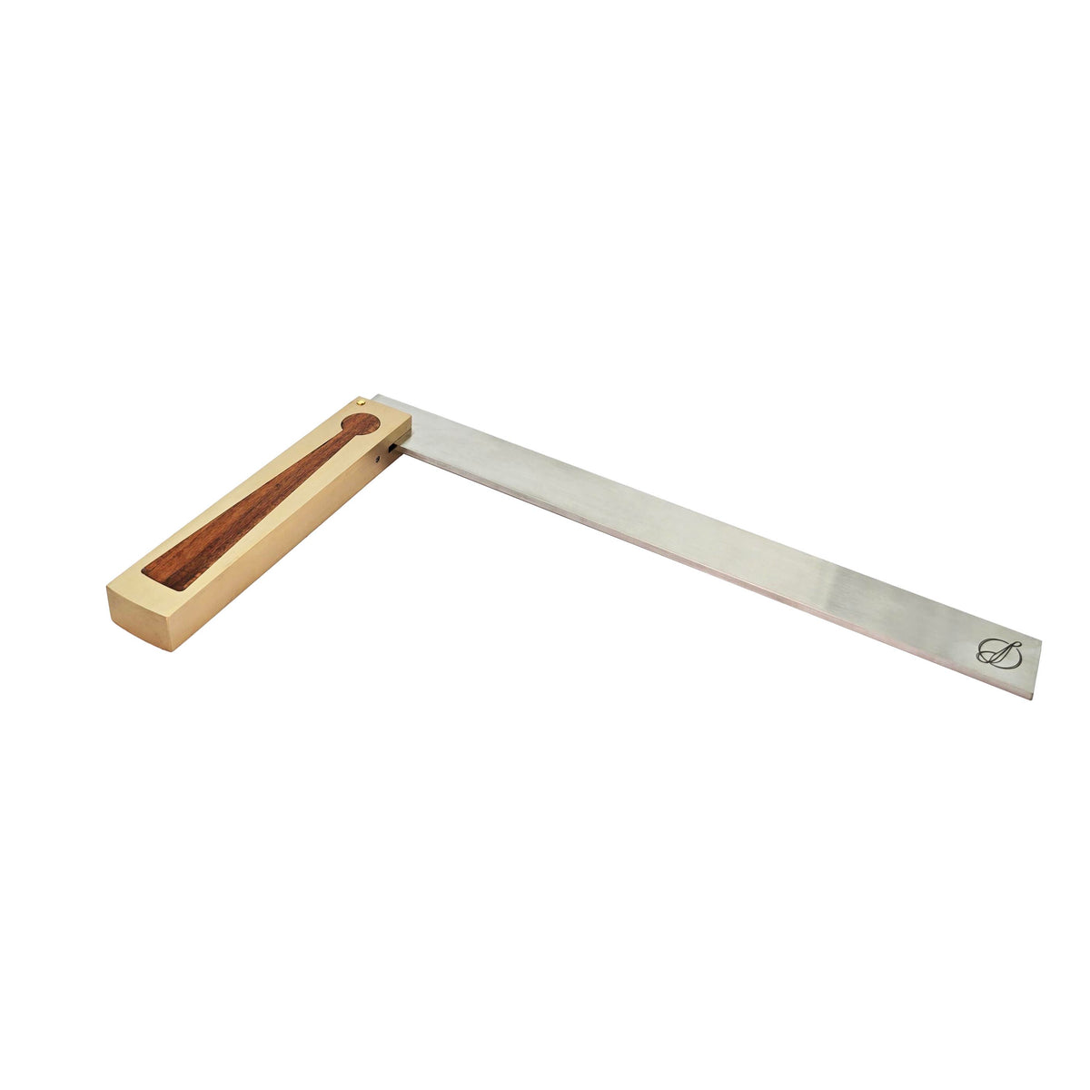 Ironbark Toolworks Try Square Brass with Mulga Inlay, showcasing intricate craftsmanship and precision woodworking tool