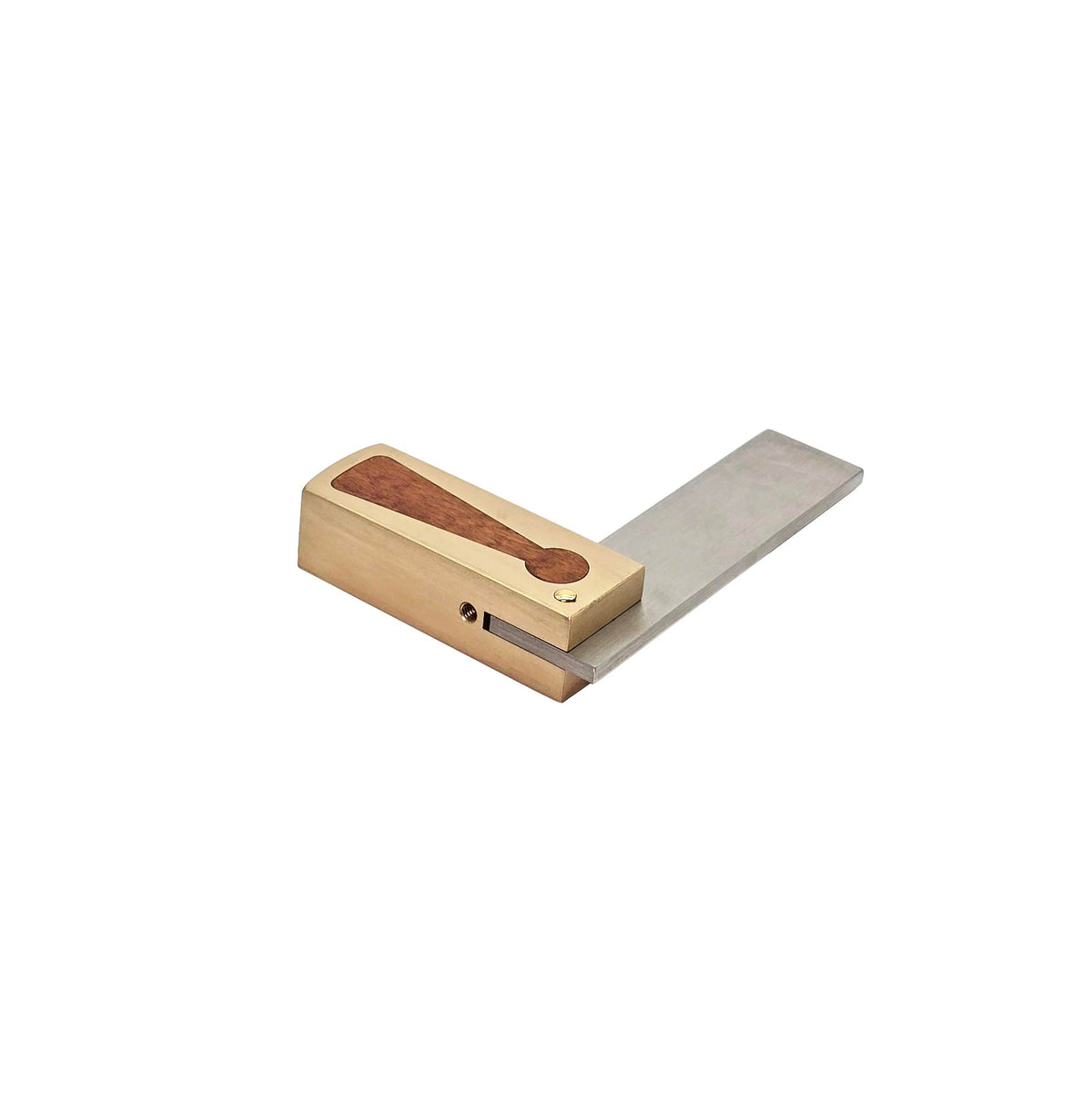 Ironbark Toolworks Try Square Brass with Mulga Inlay, showcasing exquisite craftsmanship and precision woodworking tool design