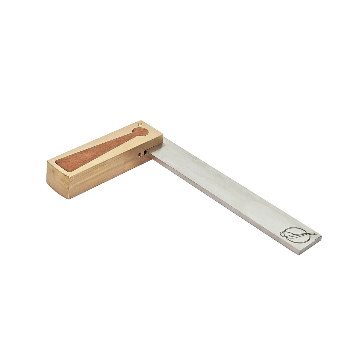 Ironbark Toolworks Try Square Brass with Mulga Inlay, showcasing intricate craftsmanship and high-quality design