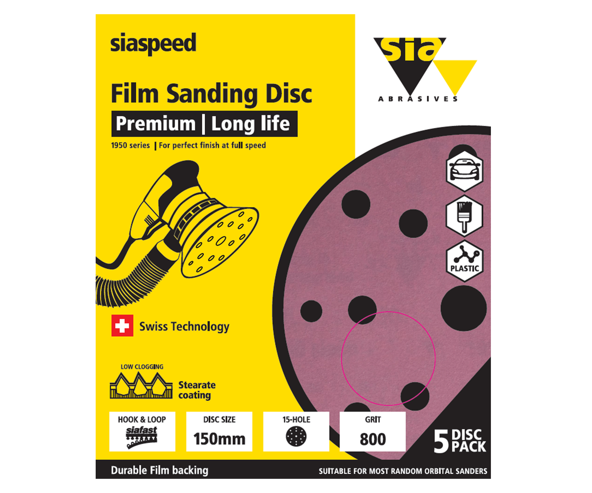 SIA Abrasives 1950 siaspeed Sanding Disc 150mm Pack of 5 in use on woodworking project