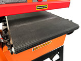 Sherwood 18in Wide Drum Sander on Open Mobility Stand - Side view showing sturdy construction and sanding drum detail