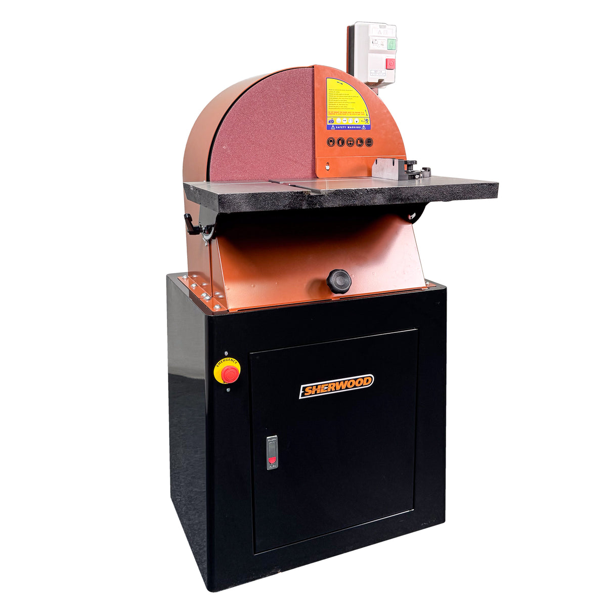 Sherwood 20in Disc Sander with Cabinet Stand in action in a workshop