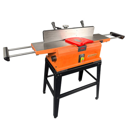 Sherwood 8in Benchtop Jointer with Helical Spiral Head, 1500W 2HP, Open Stand - wood planer in action