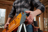 Two BORA Speedhorse sawhorses folded for easy transport on the job site