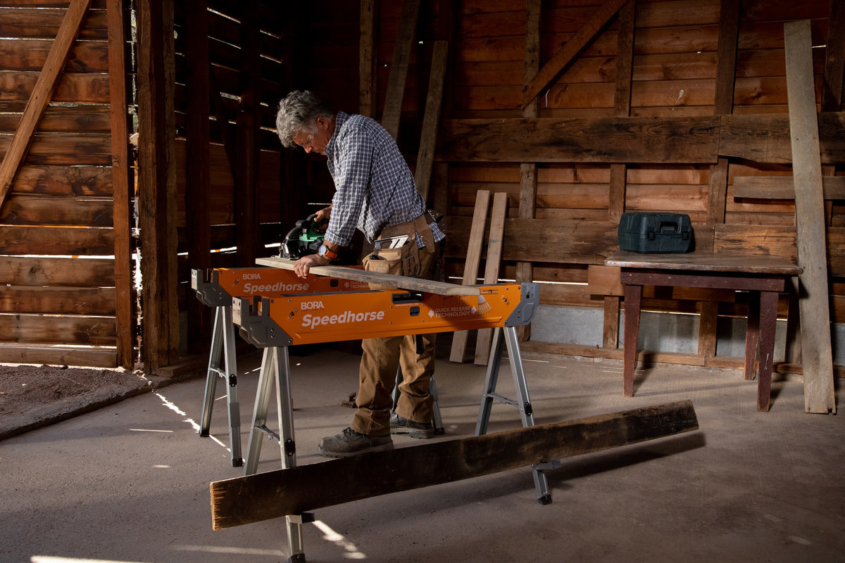 BORA Speedhorse Saw Horse 680kg Capacity - Efficient job site setup and teardown tool for woodworking tasks