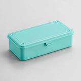 Toyo Trunk Shape Toolbox 19cm in matte black finish with brass accents, showcasing the top handle detail
