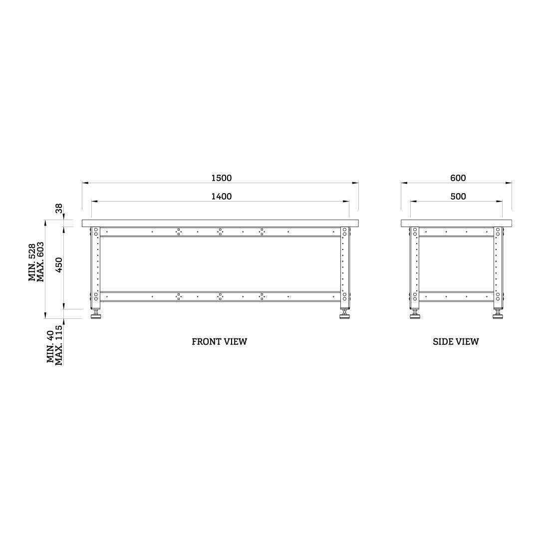Torquata Workbench System 1500 x 600 x 450 H Plain Top Assembly & Machine Stand