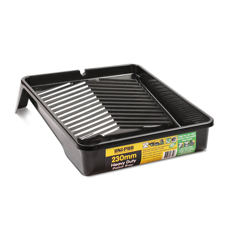Heavy duty roller tray with deep grooves for 230mm wide rollers and brushes. Curved edges for easy paint loading