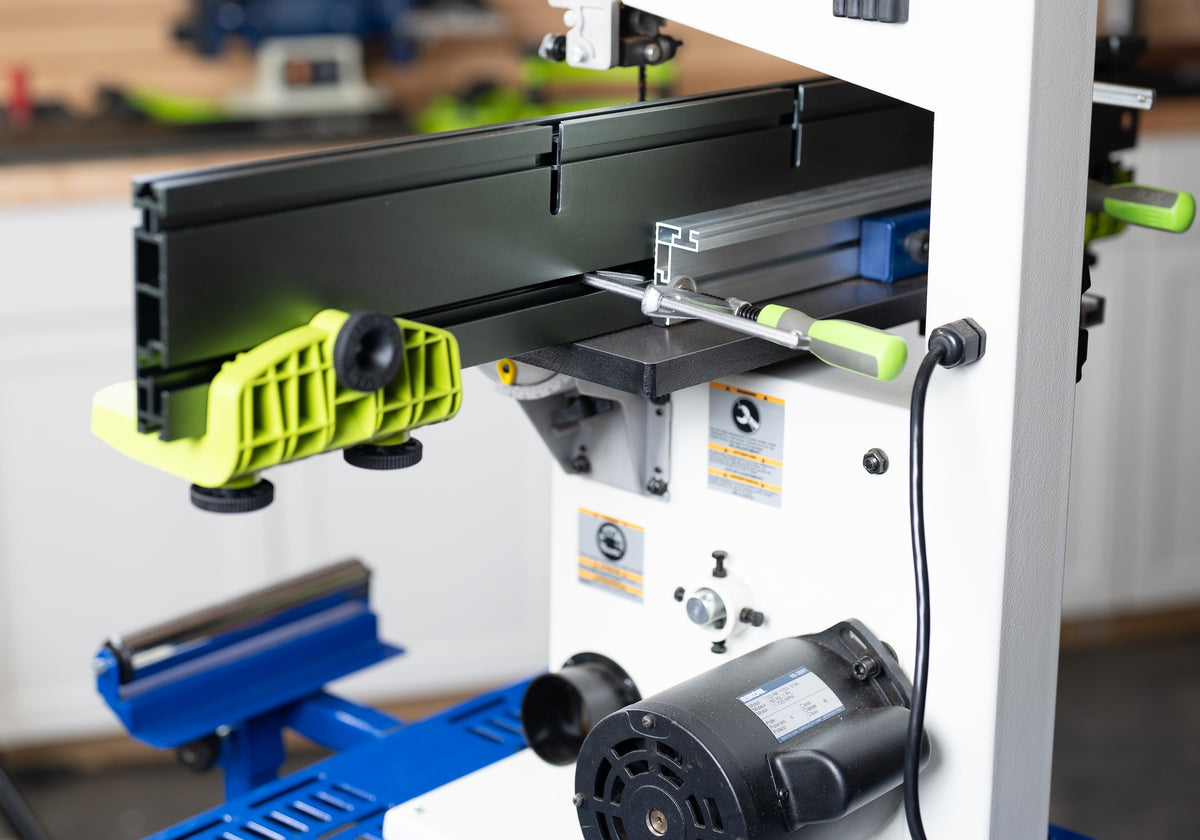Bow Products T-Track Clamps Pack of 2 attached to XT XTENDER Fence on bandsaw fence
