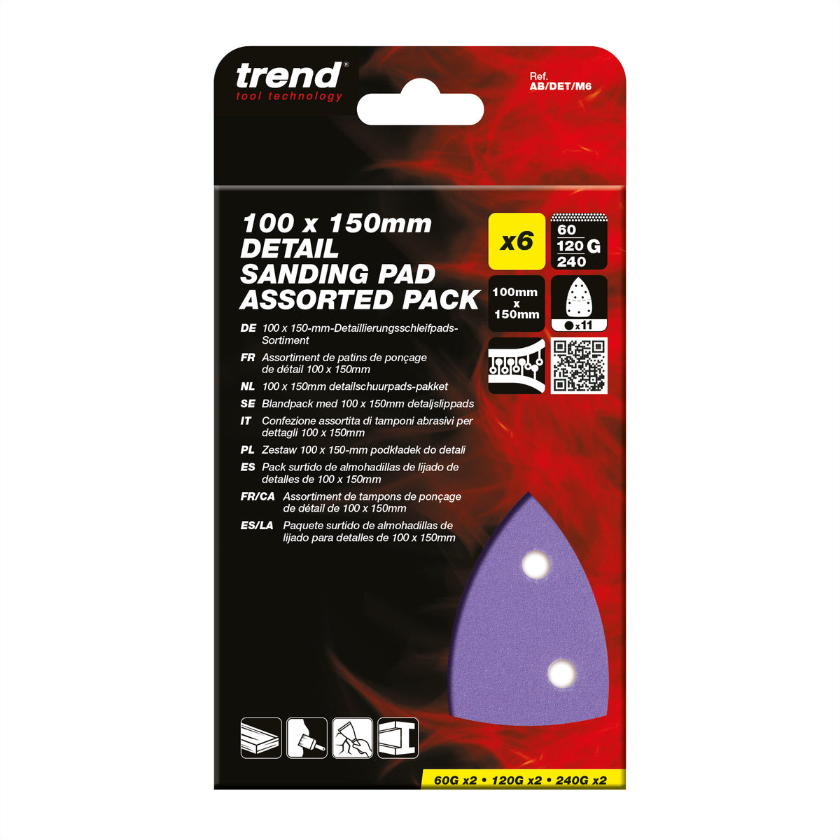 Trend 11-Hole Detail Sanding Pads 100 x 150mm 60G/120G/240G Pack of 6