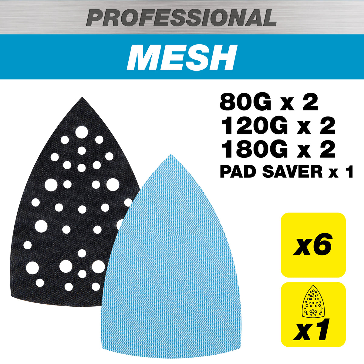 Trend Pro Mesh Detail Sanding Pads with Pad Saver 100 x 150mm 80G/120G/180G Pack of 7