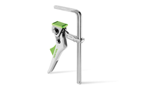 Adjustable clamp securely grips workpiece for precision cutting, sanding, routing