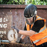 Heavy duty Trend Airshield Pro face shield respirator dust mask in action during woodworking