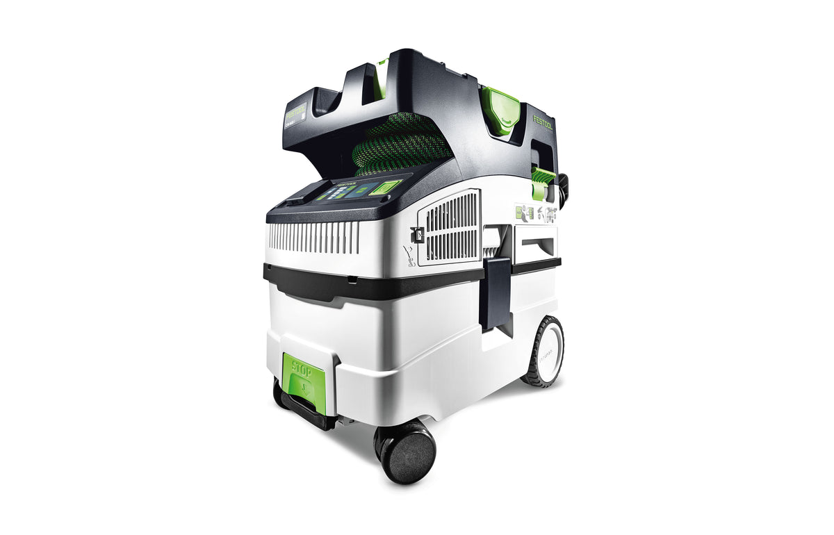Festool CTM MIDI-I 15L M Class Dust Extractor compact design with touch operation and storage area for tools
