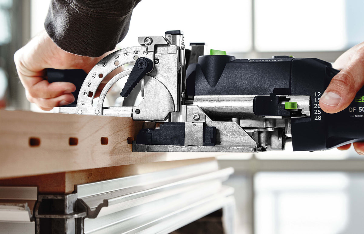 Festool DF 500 DOMINO Joining Machine in 100 Year Limited Edition Systainer Plus Cap, showcasing oval shape for stable joints
