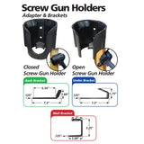 FastCap Screw Gun Holder Starter Kit mounted on workbench, providing easy access to power hand tools
