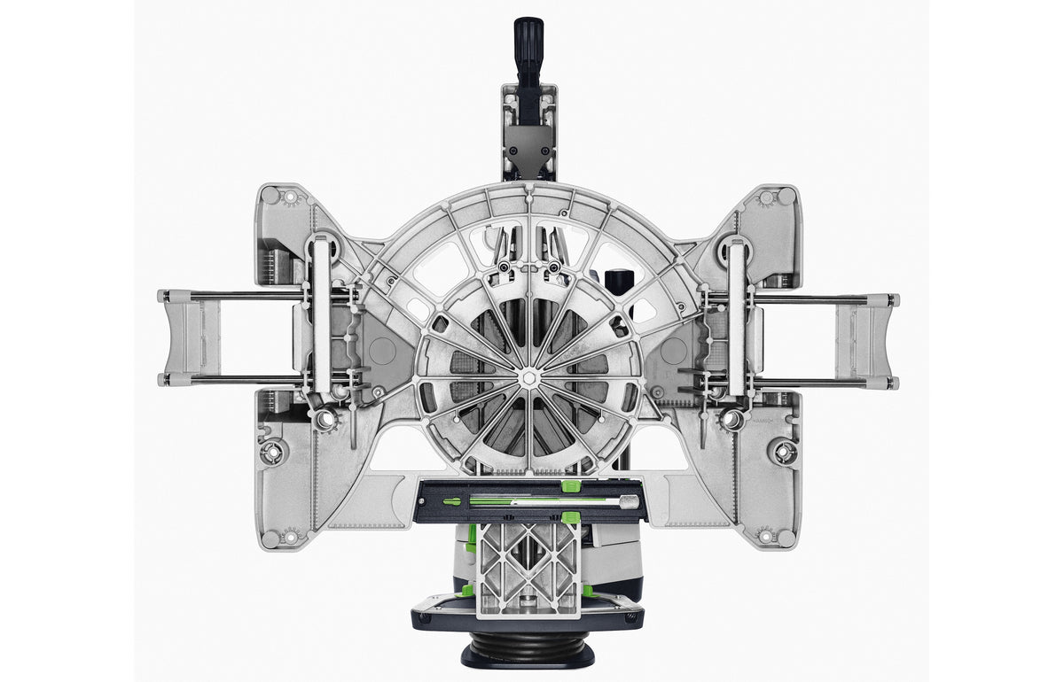 Festool KS 120R Set KAPEX 260mm Slide Compound Mitre Saw in use, showcasing precision cutting capabilities and dual laser beams
