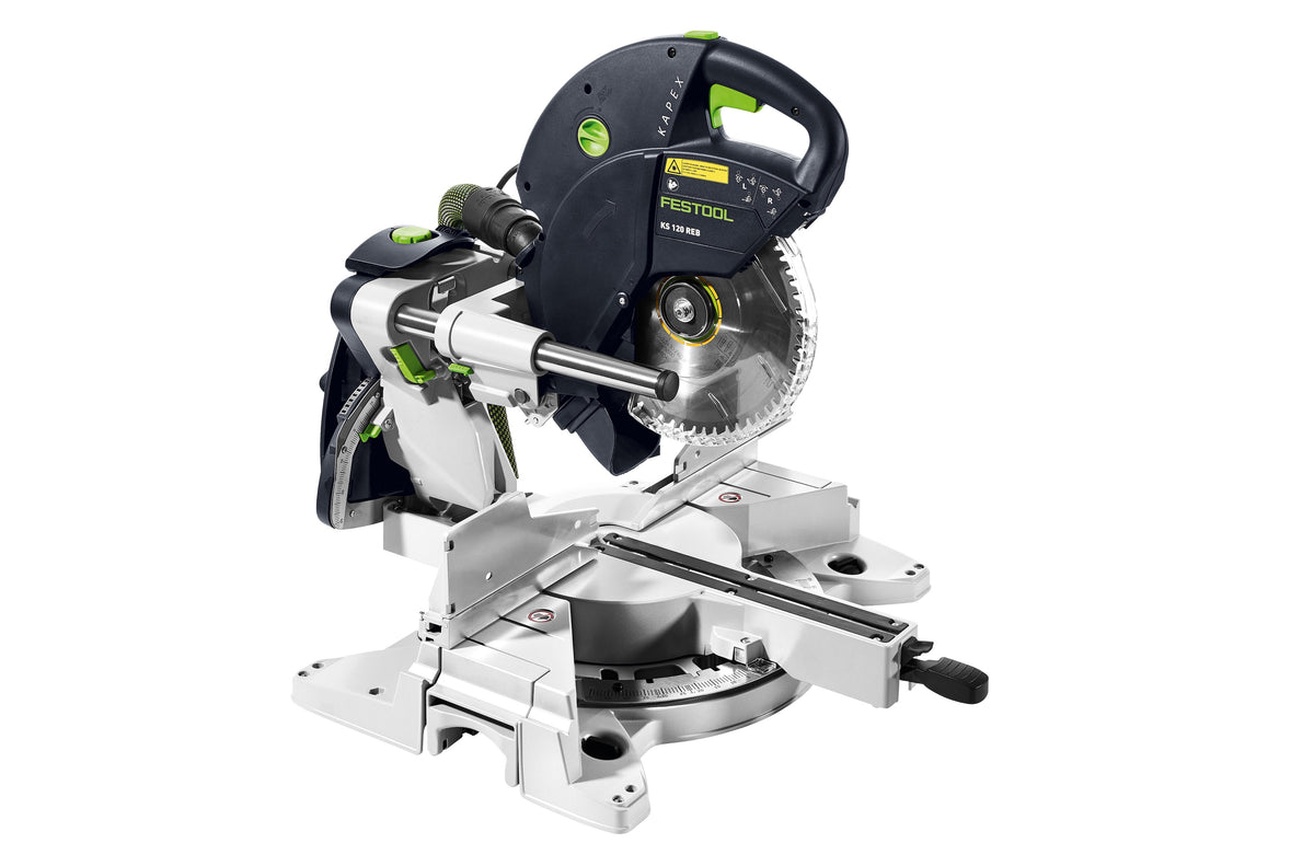 Festool KS 120R Set KAPEX 260mm Slide Compound Mitre Saw in action, cutting precise angles