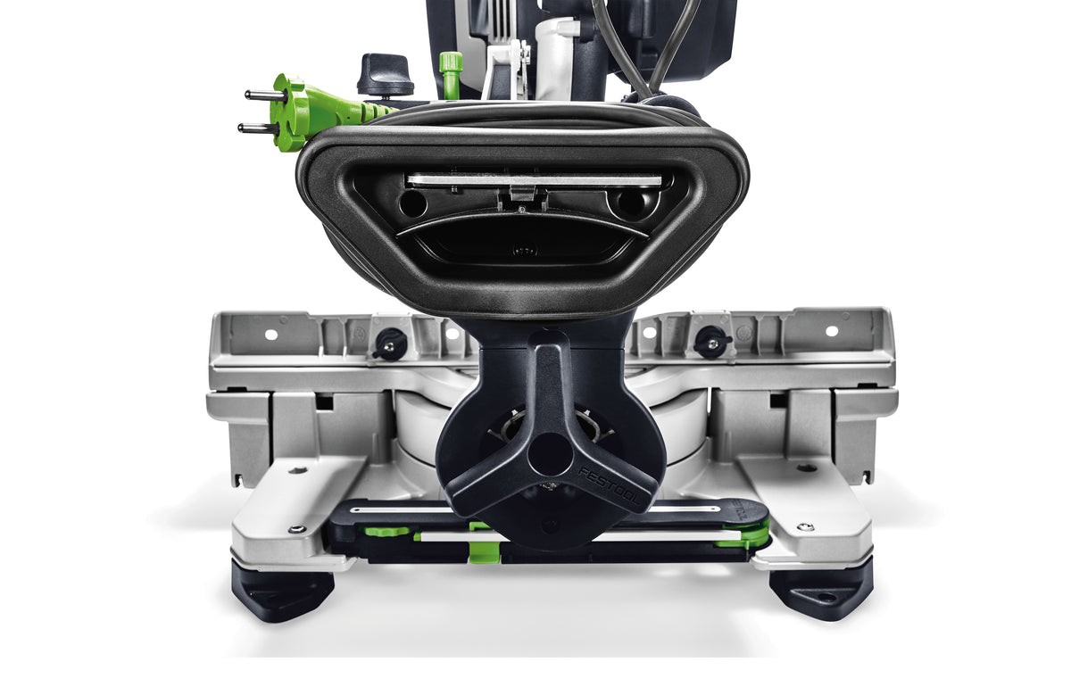Festool KS 60 KAPEX 216mm Mitre Saw with LED Spotlight in action, showcasing precision and mobility
