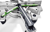 Festool KS 60 KAPEX 216mm Slide Compound Mitre Saw with LED Spotlight - Side view showcasing precision cutting capabilities