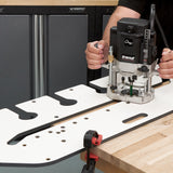 Trend 700mm Kitchen Worktop Router Jig in use on kitchen worktop - angled view