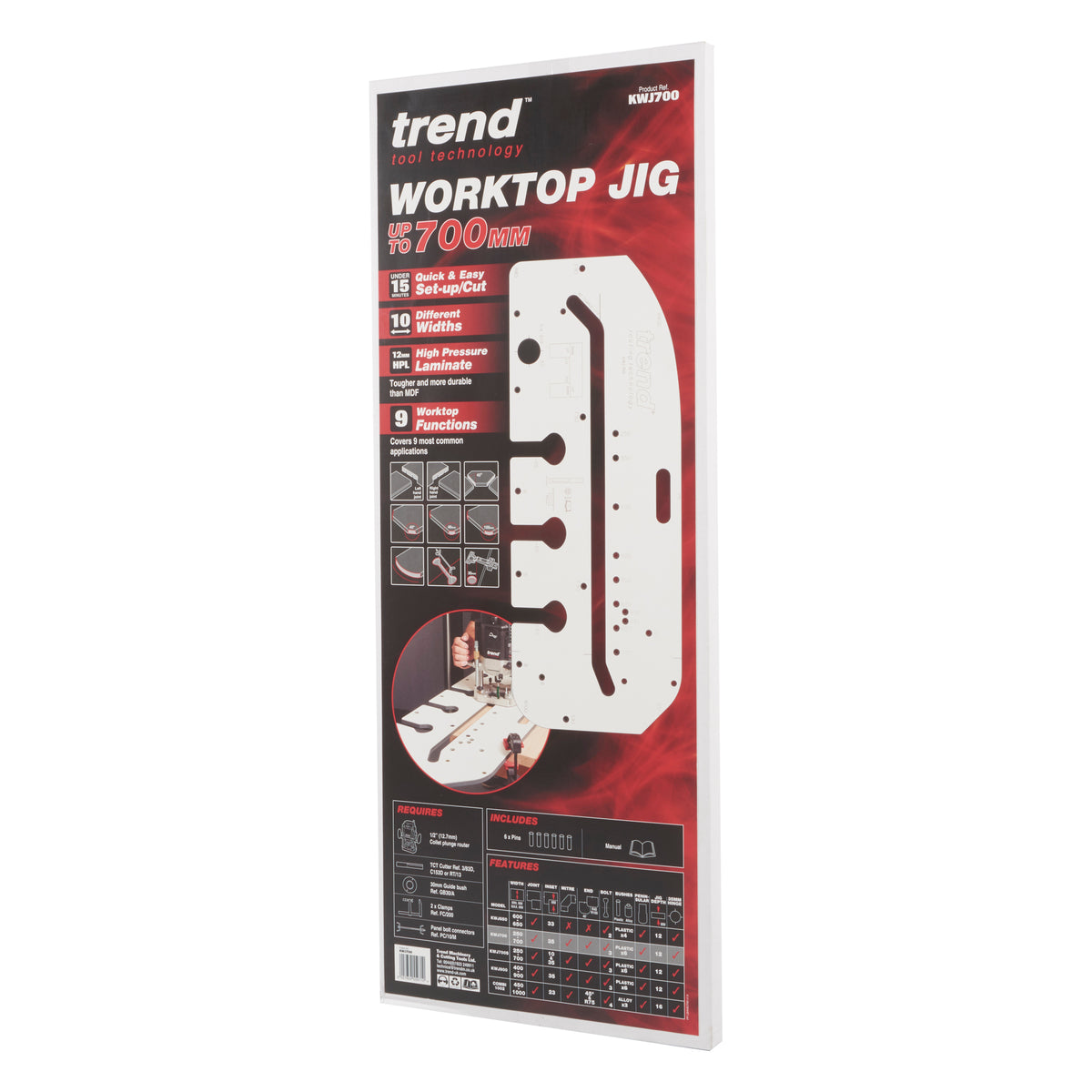 Trend 700mm Kitchen Worktop Router Jig in packaging, essential for precise kitchen worktop fitting