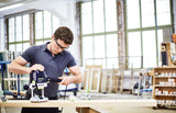 Festool OF 1400 70mm Plunge Router in Systainer, detailed view of router in use