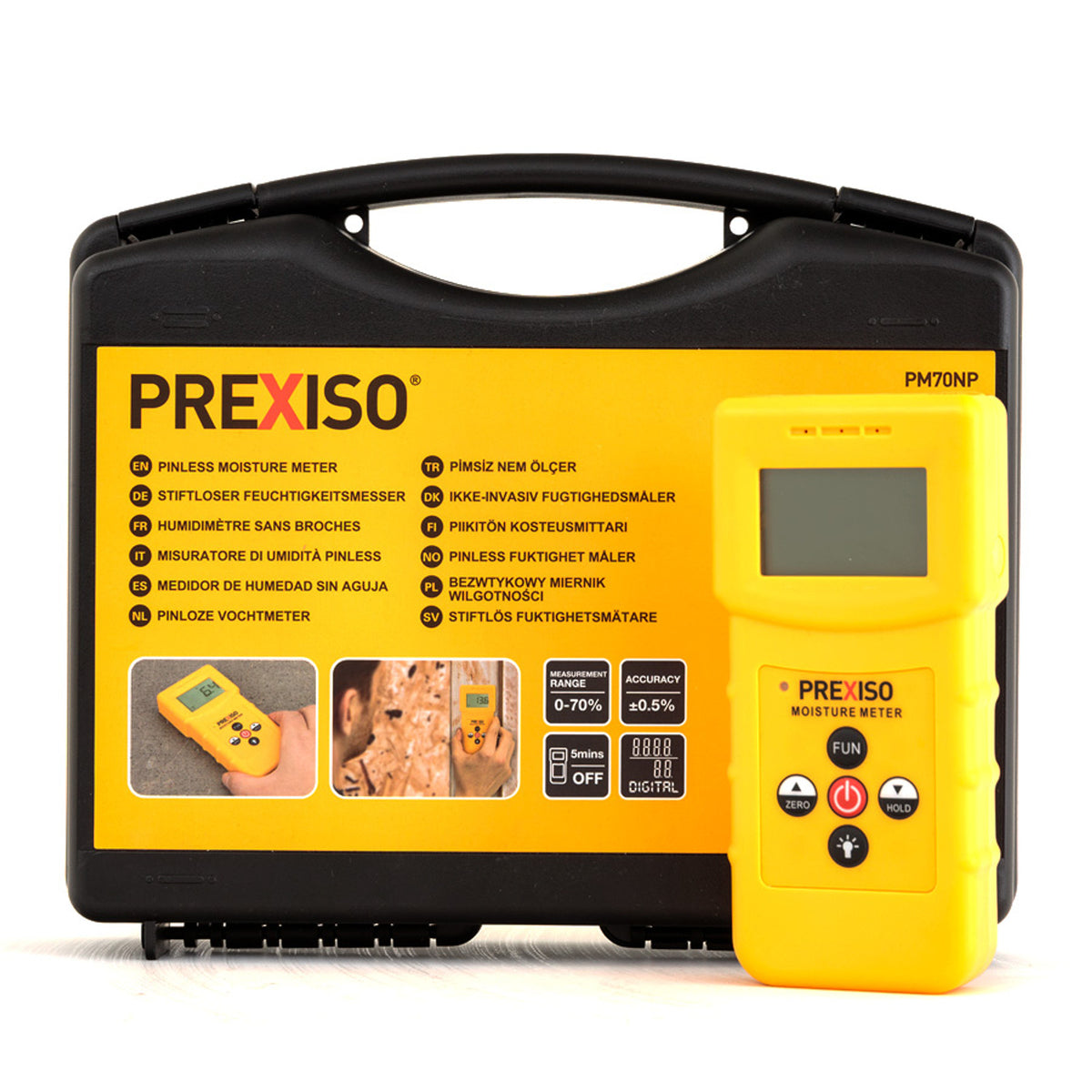 Prexiso Moisture Meter Pinless Inductive in use on timber board
