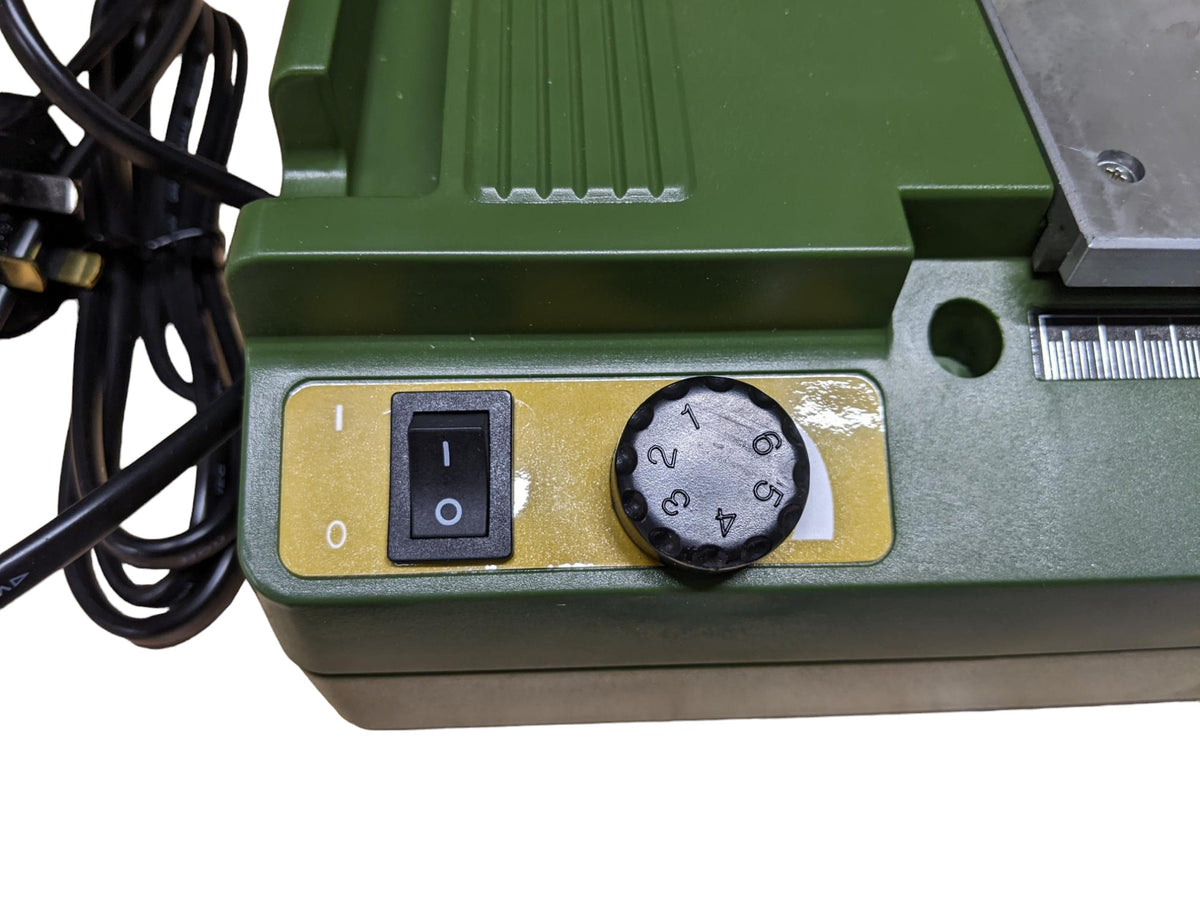 PROXXON DS-230/E Micro Scroll Saw 300mm 85W in action, cutting intricate designs for model building and precision work