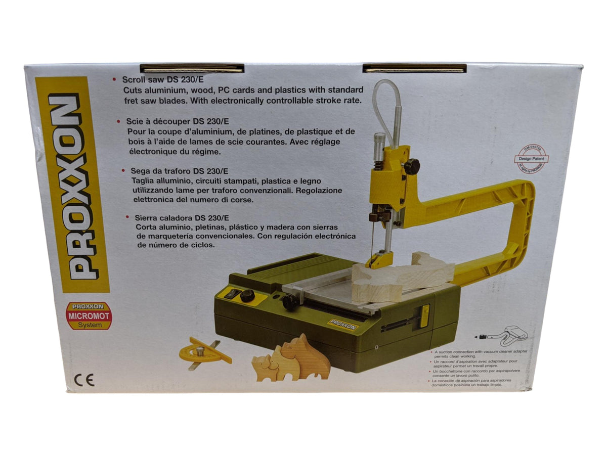 PROXXON DS-230/E Micro Scroll Saw in action on intricate woodworking project