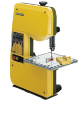 Compact PROXXON MBS-240/E Micro Bandsaw cutting tool in action on a workbench