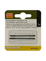 PROXXON Pack of 2 Steel Jig Saw Blades with 1.5mm Tooth Pitch in use on wood