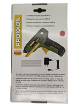 PROXXON HKP-A Hot Glue Gun Battery Powered 3.6V in use on a wooden surface