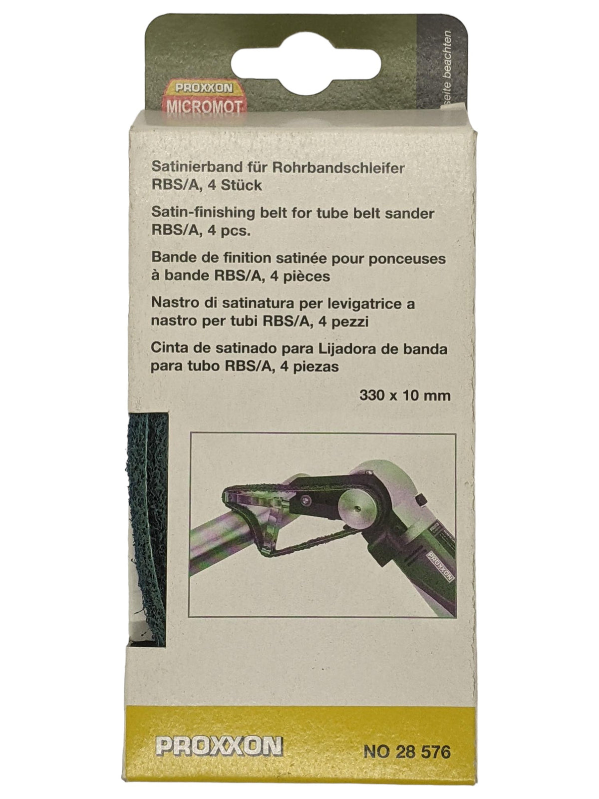 PROXXON Satin Finishing Belt Pack of Four for Tube Belt Sander, metal grinding and satin-finishing tool