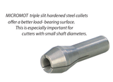 PROXXON MICROMOT 110/P Flexishaft Rotary Tool Extension in action with six collets