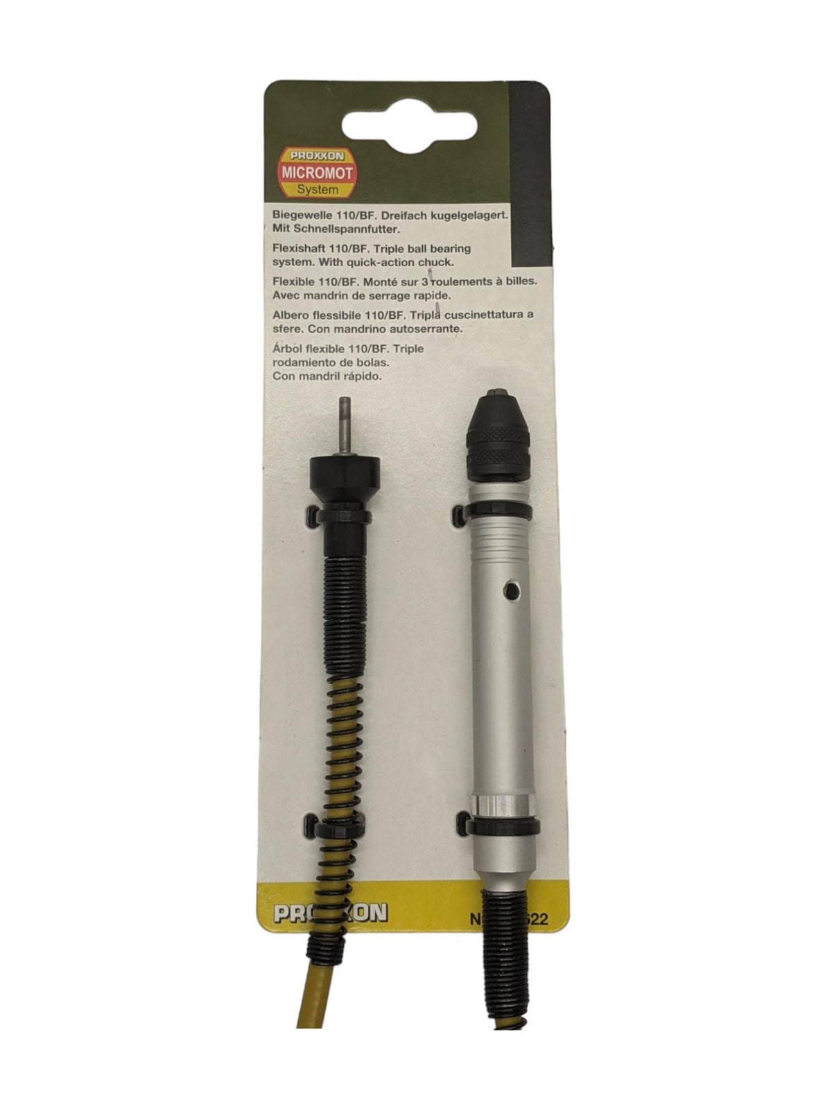 PROXXON MICROMOT 110/BF Flexishaft rotary tool extension in use