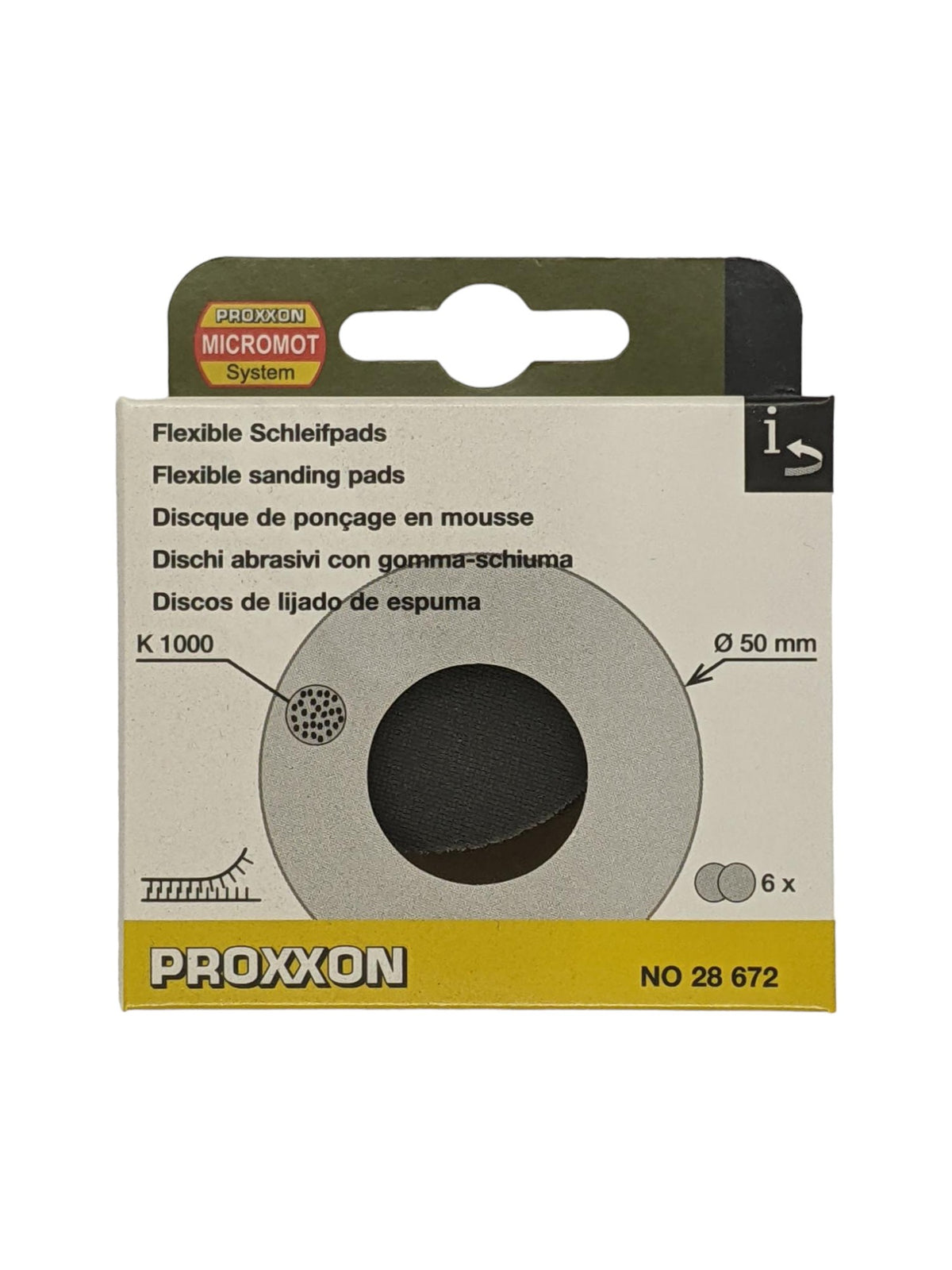 Flexible self-adhesive 1000 grit sanding pads for PROXXON Angle Polishers, ideal for precise sanding on uneven surfaces