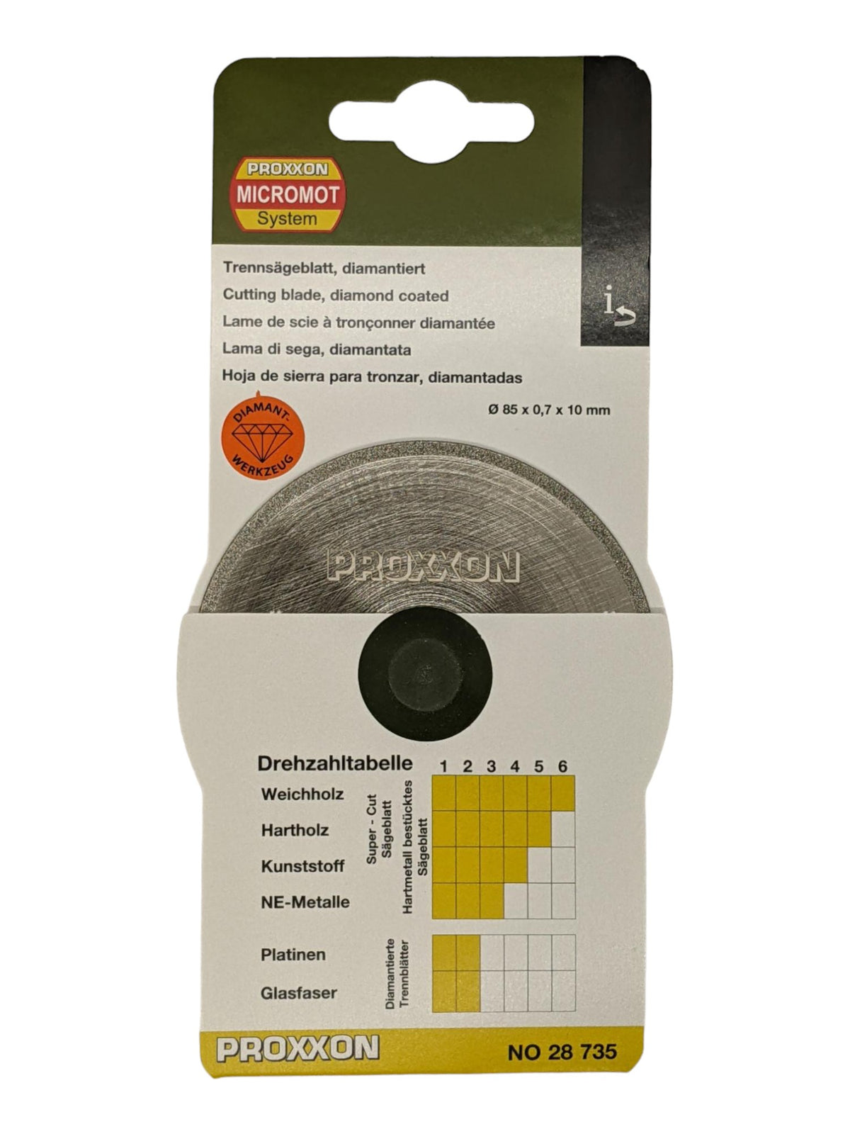 Proxxon Diamond Coated Circular Saw Blade 85mm Diameter for FET Benchtop Table Saw - 'D100' diamond for precision cutting