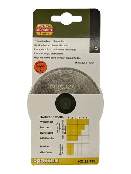 Proxxon Diamond Coated Circular Saw Blade 85mm Diameter for FET Benchtop Table Saw - 'D100' diamond for precision cutting