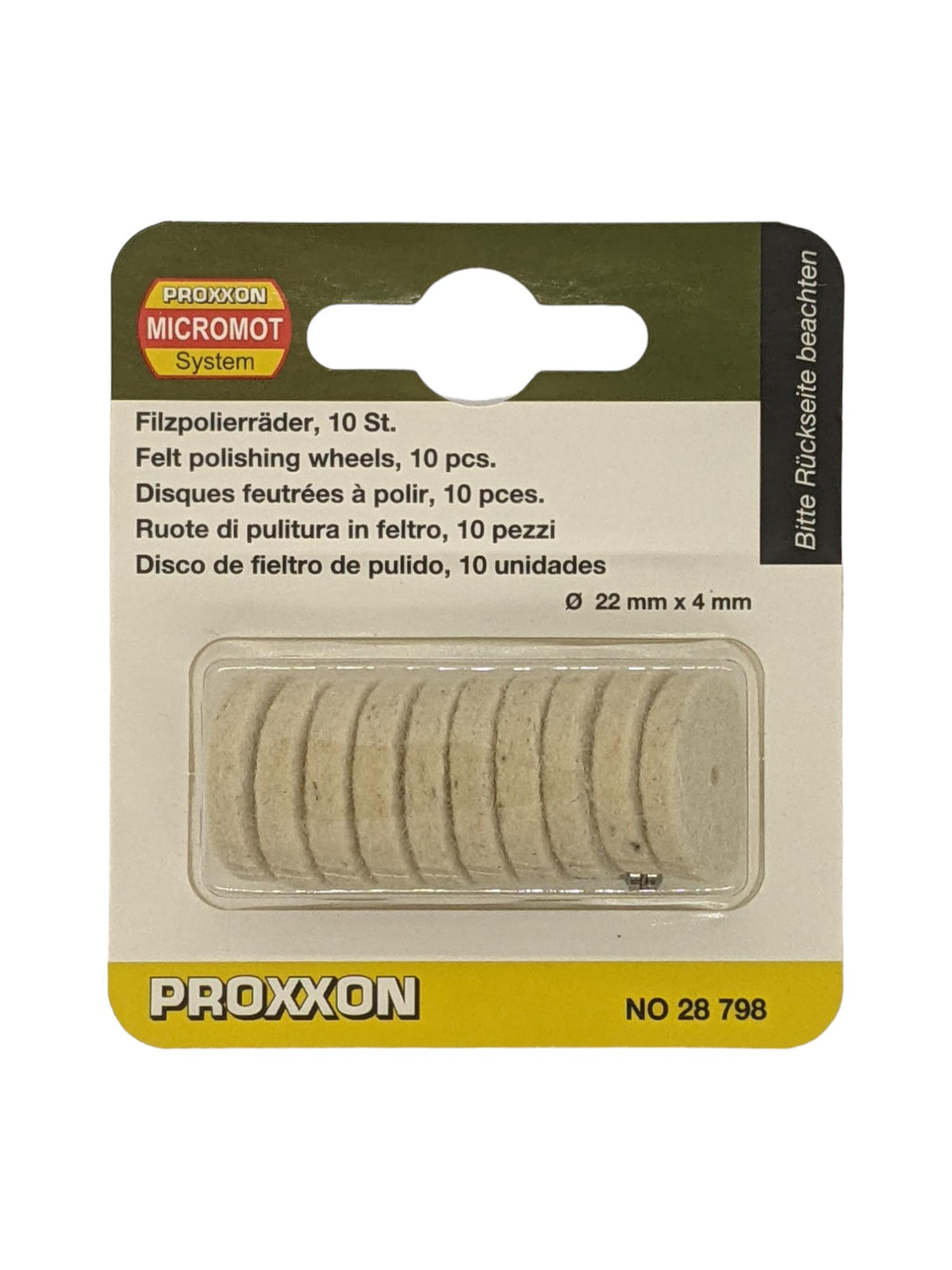 PROXXON 22mm Cylindrical Felt Polishers Pack of 10 for metal, ceramics, porcelain, and painted woods