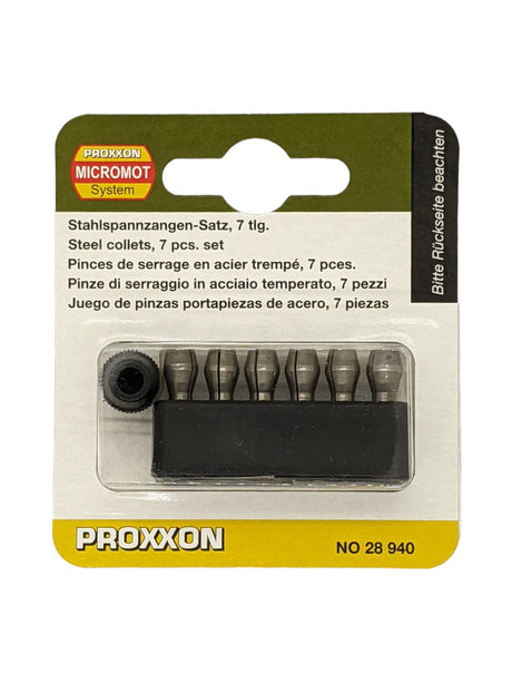 Precision 7-piece PROXXON Steel Collet Set for MICROMOT System Tools - Enhanced grip and durability for superior performance