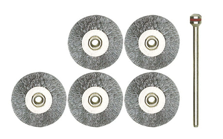 Proxxon 22mm Stainless Steel Cleaning Wheel Pack of 5 in use on metal surface