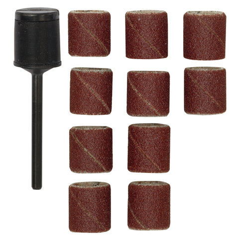 PROXXON 14mm Sanding Drums 120 Grit Pack of 10 - Close-up view showing the durable Corundum material for precise sanding