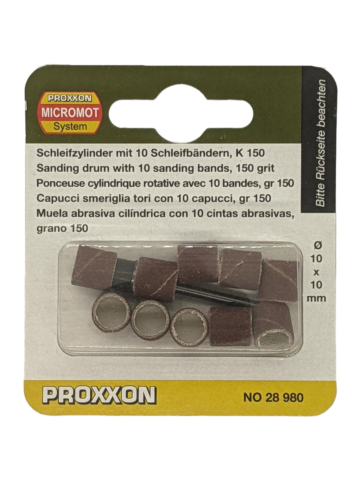 PROXXON 10mm 150 Grit Sanding Drums Pack of 10 with Sanding Drum Shaft - Corundum material for versatile sanding tasks