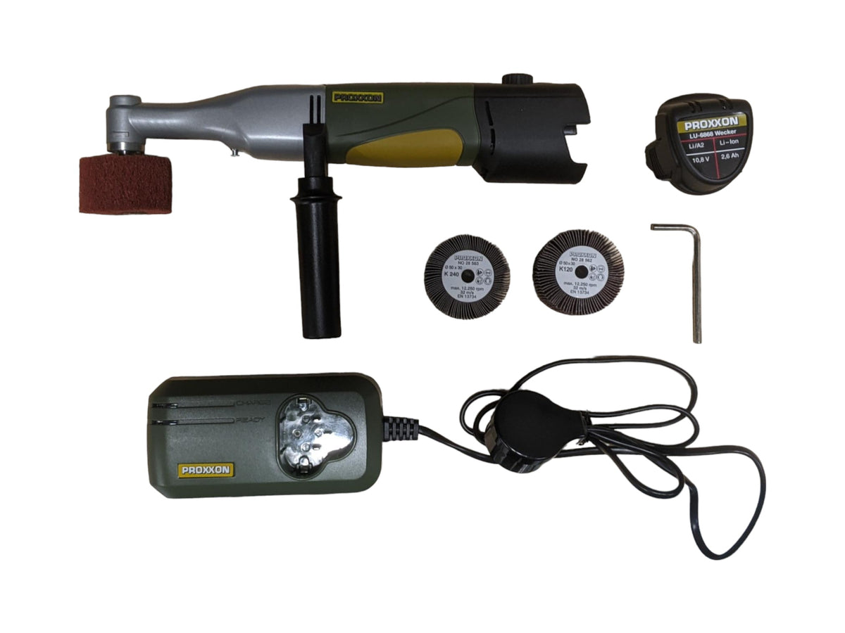 PROXXON MICROMOT WAS/A Cylinder Sander Kit in use on steel material