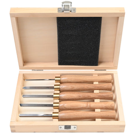 PROXXON Micro Wood Turning Chisels Set of 5 in box, ideal for detailed turnings on the PROX-27020 Micro Wood Lathe