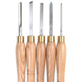 PROXXON Micro Wood Turning Chisels Set - Close-up view of high-speed steel chisels with timber handles