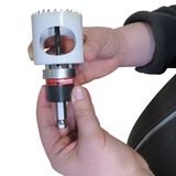 FastCap Quick Mandrel in use, demonstrating quick release system for hole saws